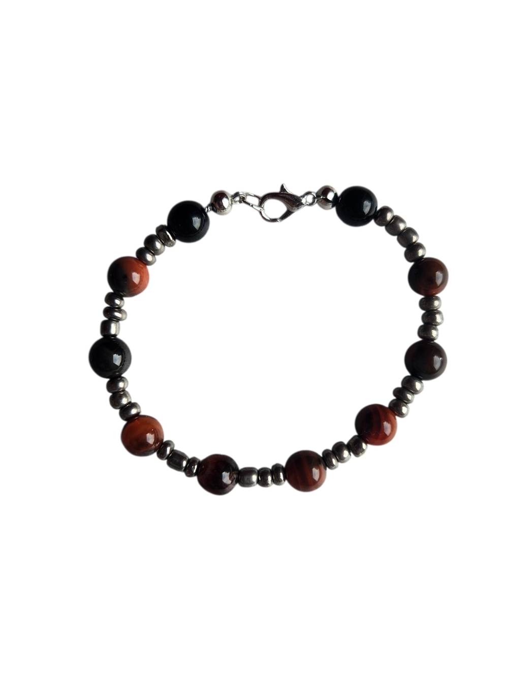 Handmade Beaded Red & Black Agate Bracelet